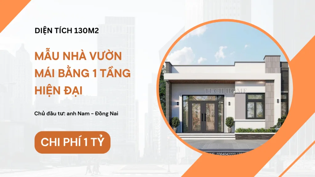 Mẫu nhà vườn mái bằng 1 tầng hiện đại