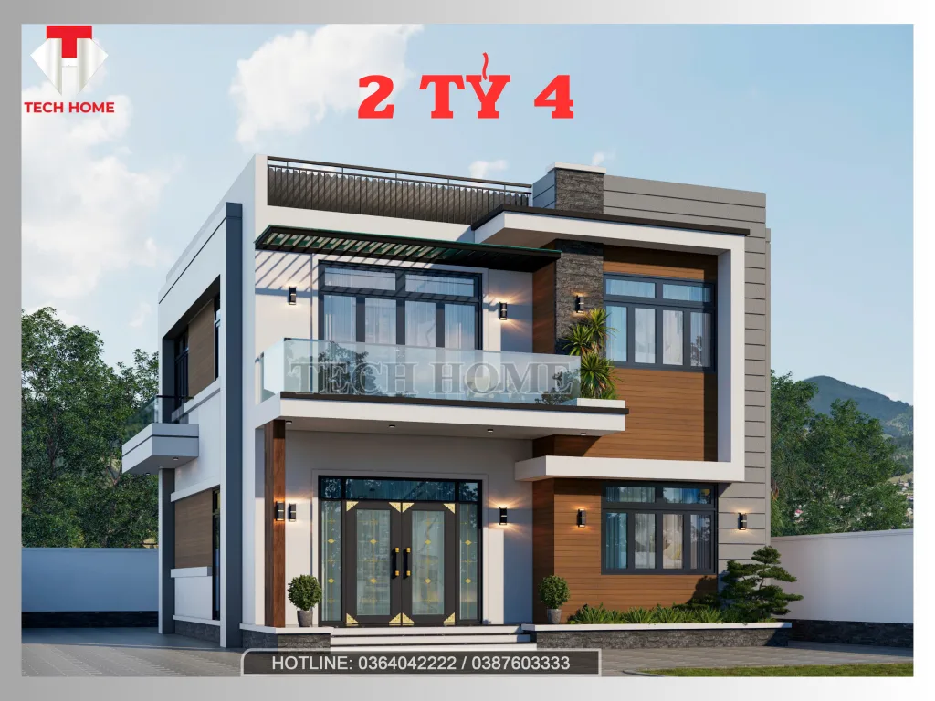 Mẫu Nhà 2 Tầng Mái Bằng Hiện Đại