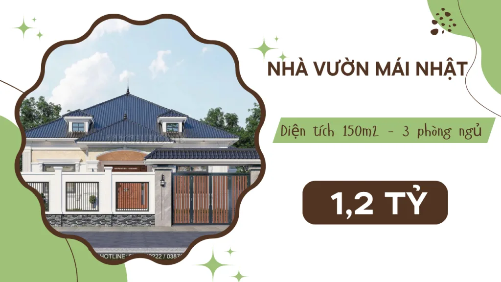 mẫu nhà vườn mái Nhật 1 tầng