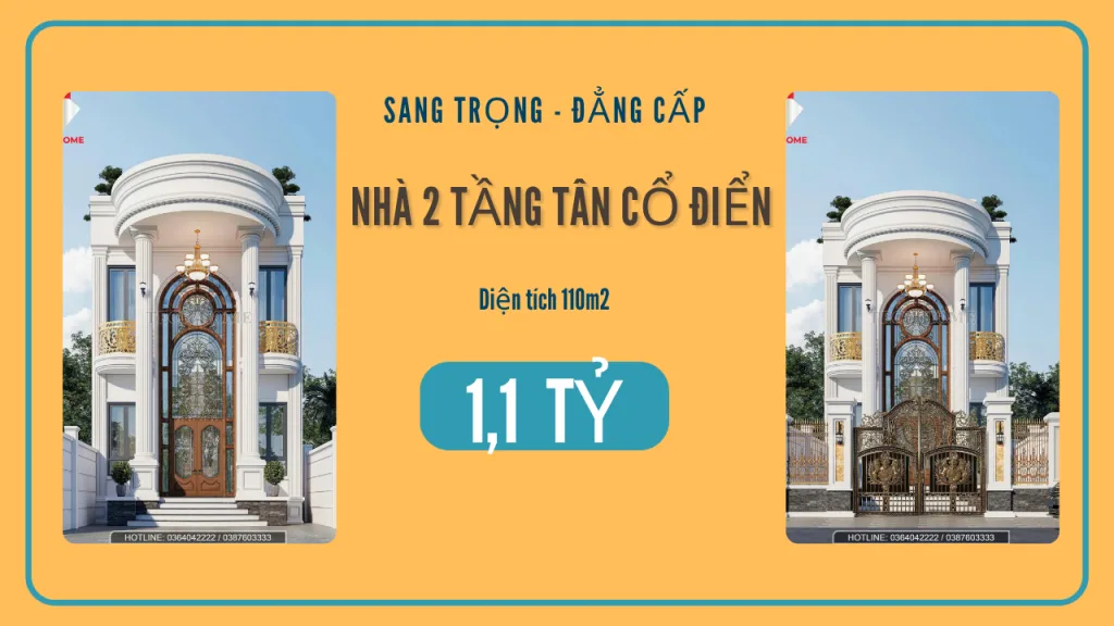 nhà 2 tầng tân cổ điển mái bằng
