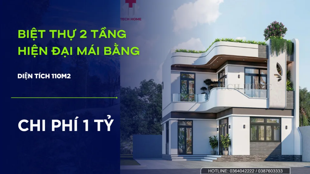 nhà hiện đại mái bằng 2 tầng