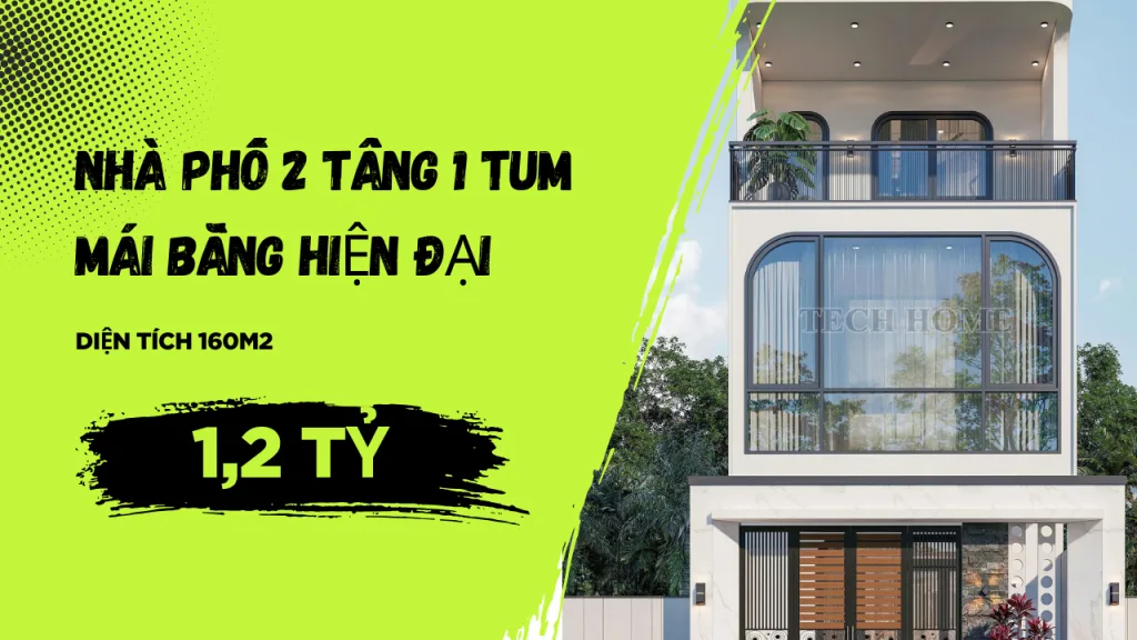 nhà phố 2 tầng 1 tum mái bằng