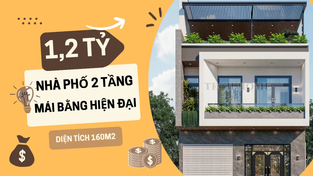 nhà phố 2 tầng mái bằng