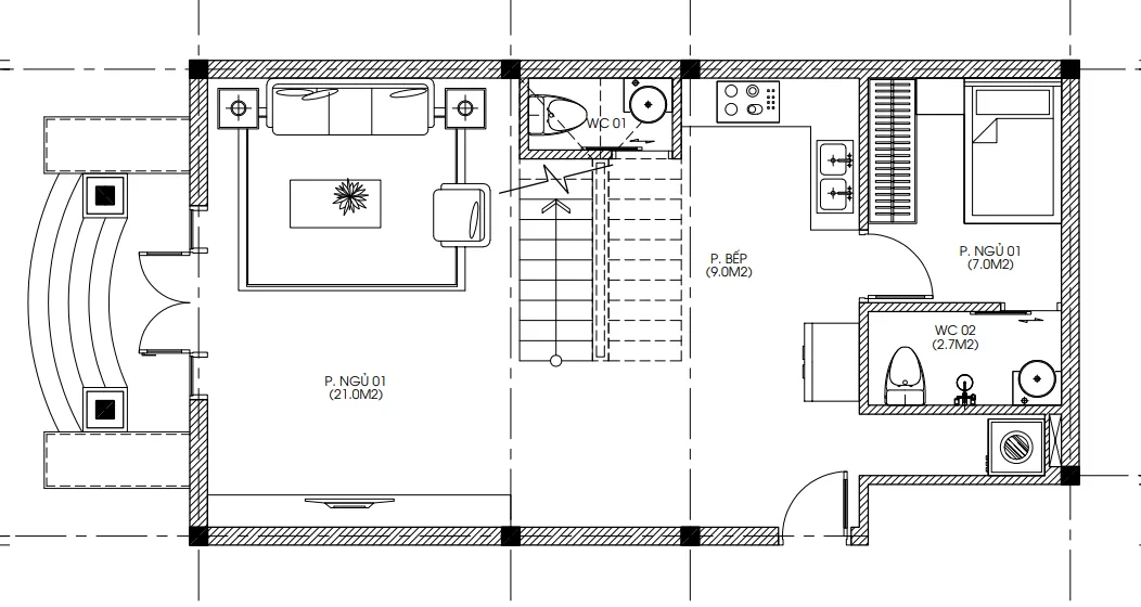 mặt bằng nhà 2 tầng tân cổ điển mái bằng