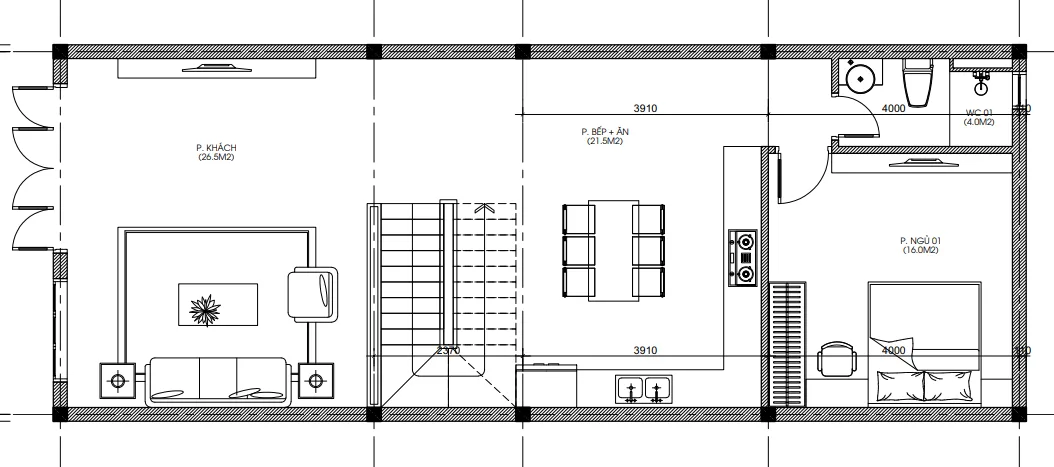 mặt bằng nhà phố 2 tầng
