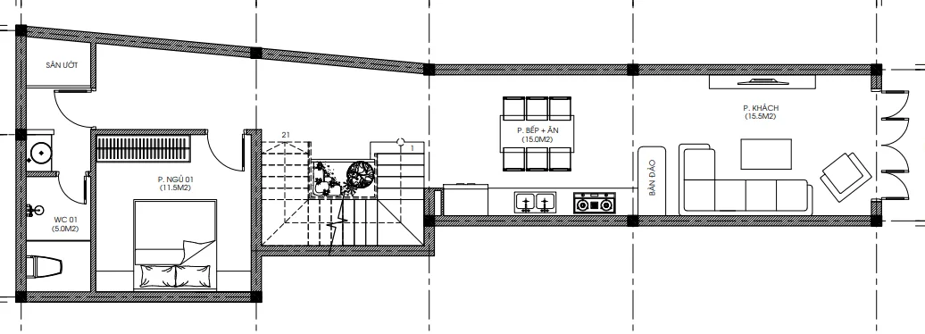 mặt bằng mẫu nhà ống hiện đại vừa ở vừa kinh doanh