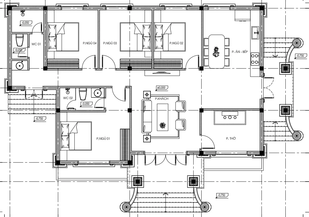 mặt bằng nhà vườn mái Nhật 1 tầng