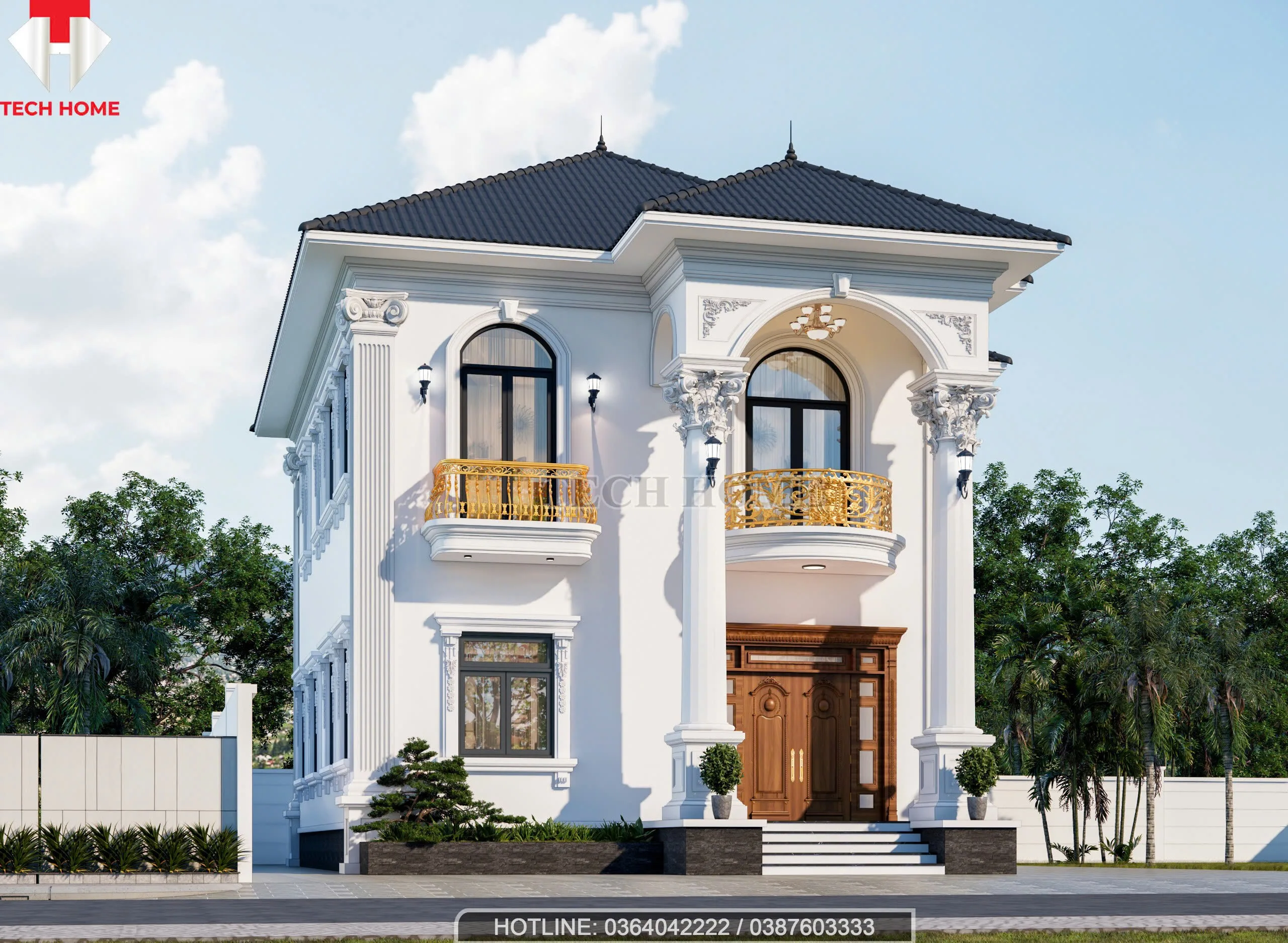 nhà mái nhật 2 tầng tân cổ điển