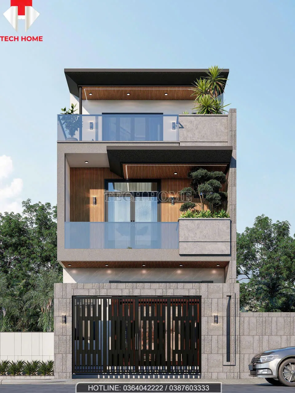 nhà phố mái bằng hiện đại