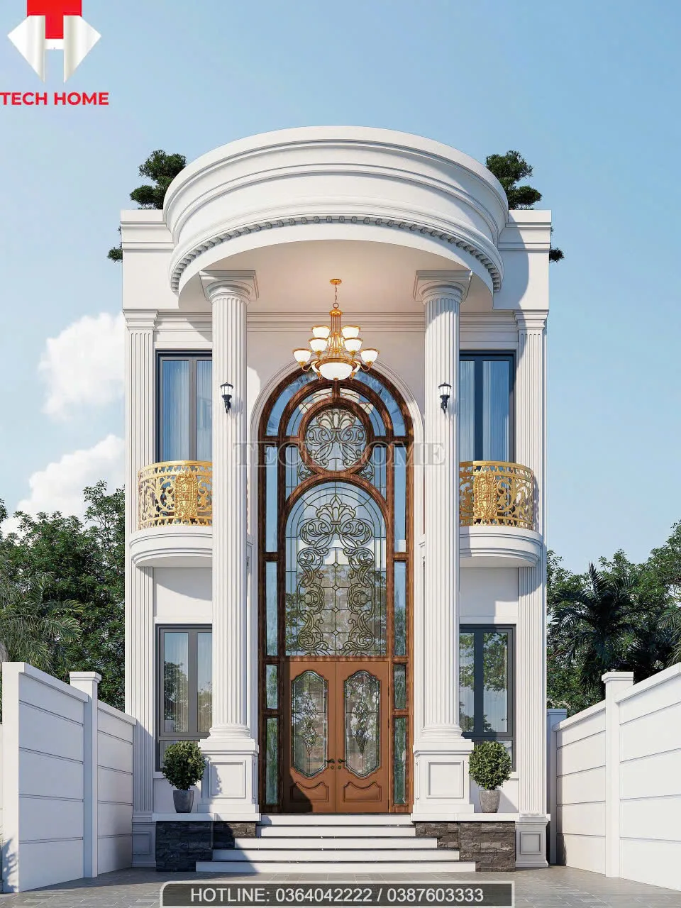 nhà 2 tầng tân cổ điển mái bằng