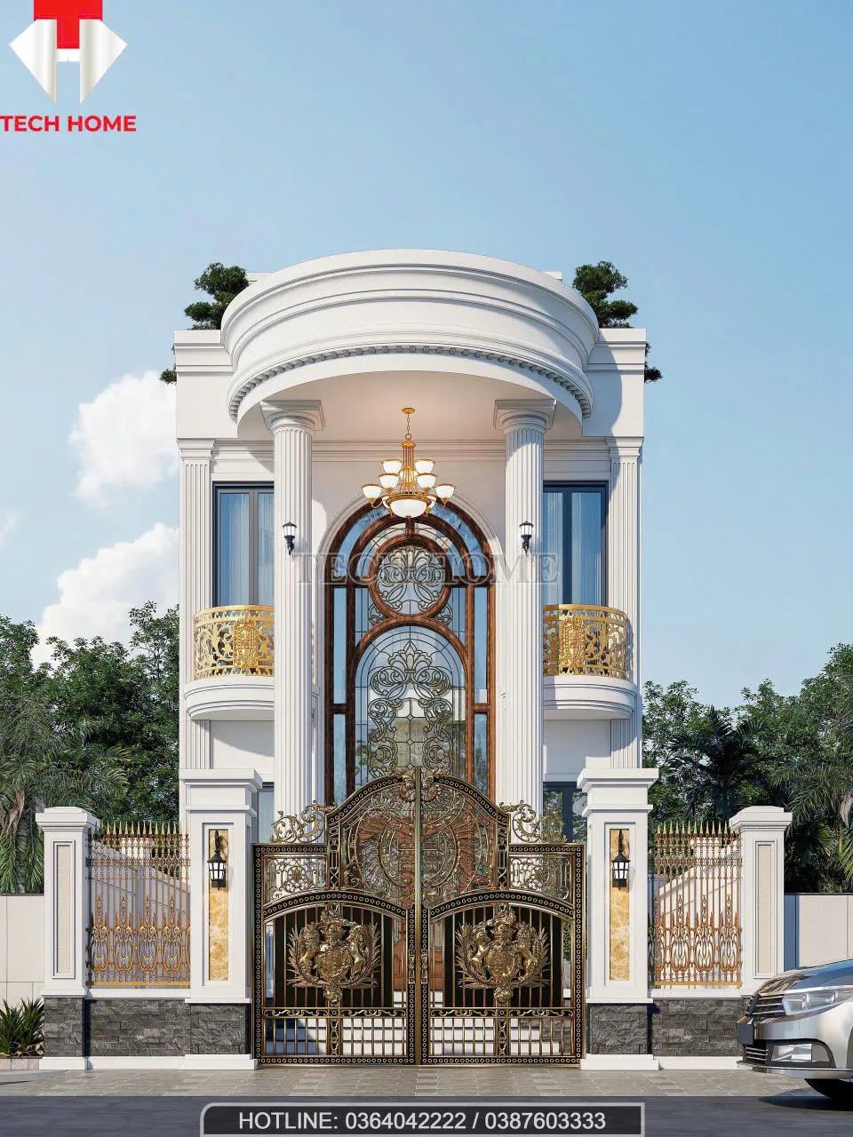 nhà 2 tầng tân cổ điển mái bằng