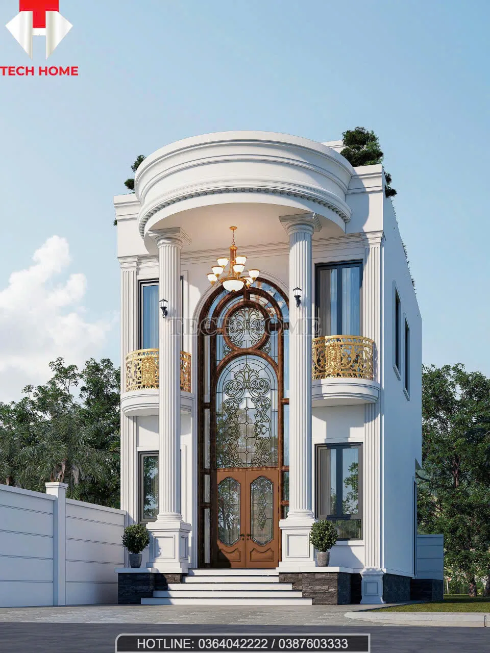 nhà 2 tầng tân cổ điển mái bằng