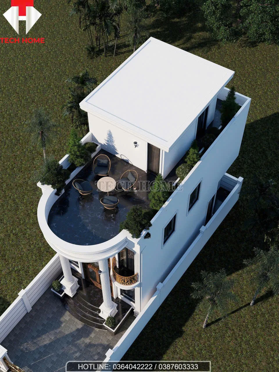 nhà 2 tầng tân cổ điển mái bằng