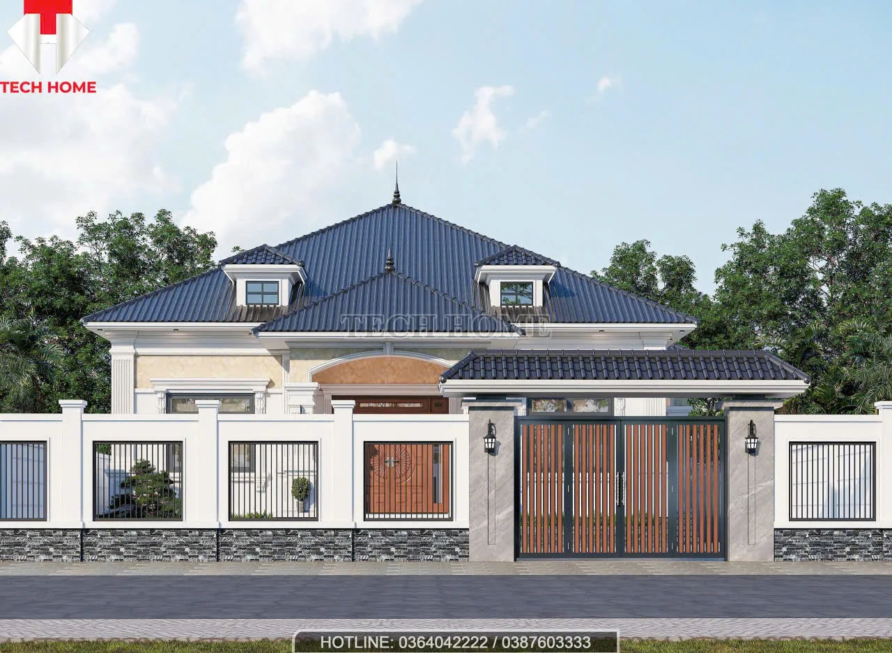 mẫu nhà vườn mái Nhật 1 tầng