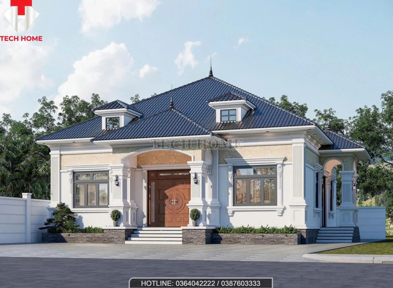 mẫu nhà vườn mái Nhật 1 tầng