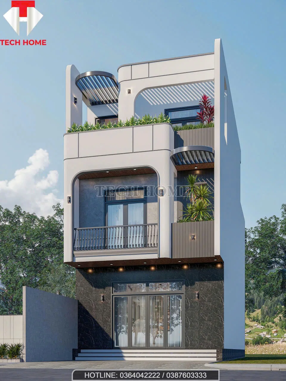 nhà phố hiện đại 2 tầng 1 tum