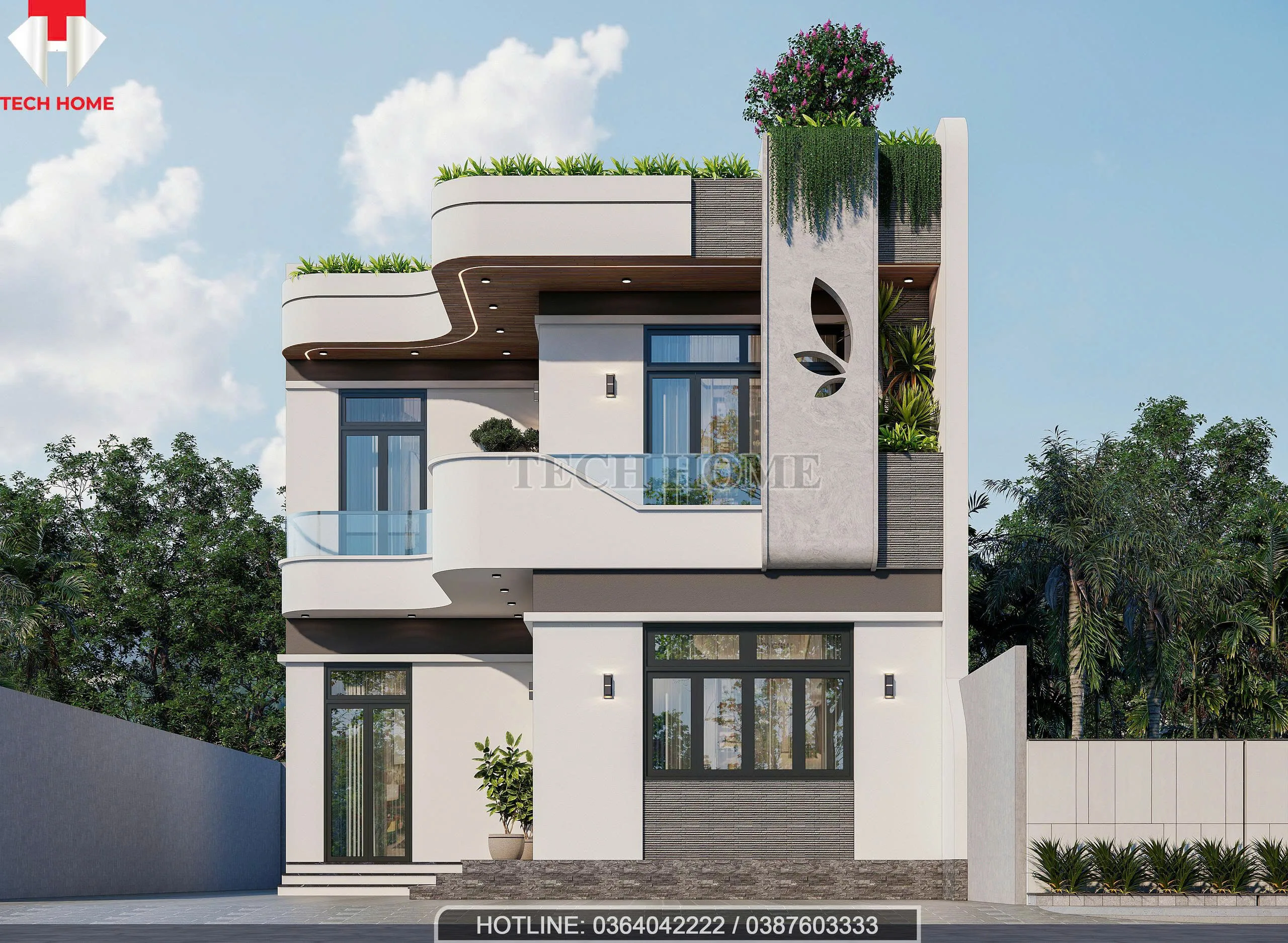 nhà hiện đại mái bằng 2 tầng