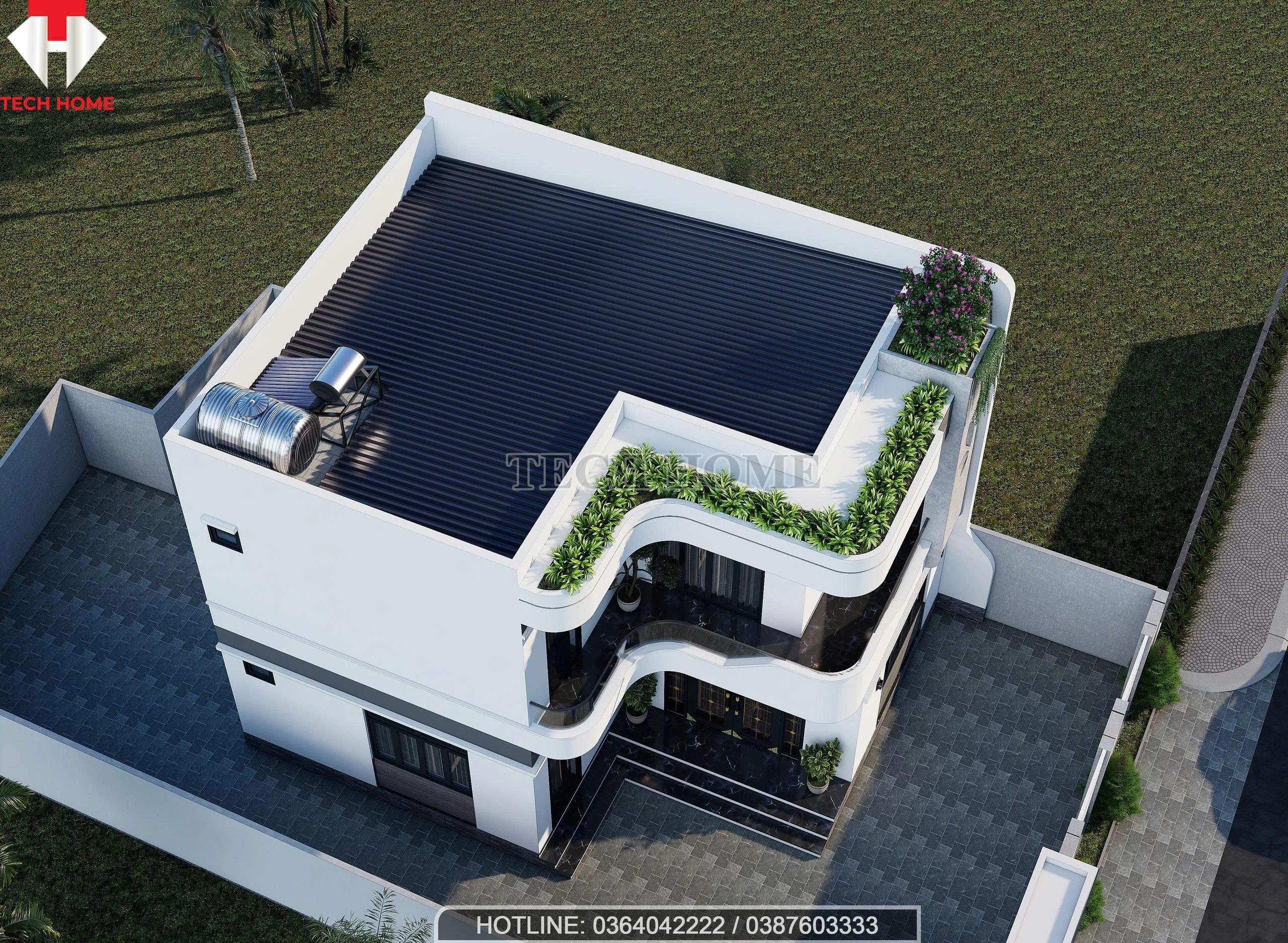 nhà hiện đại mái bằng 2 tầng