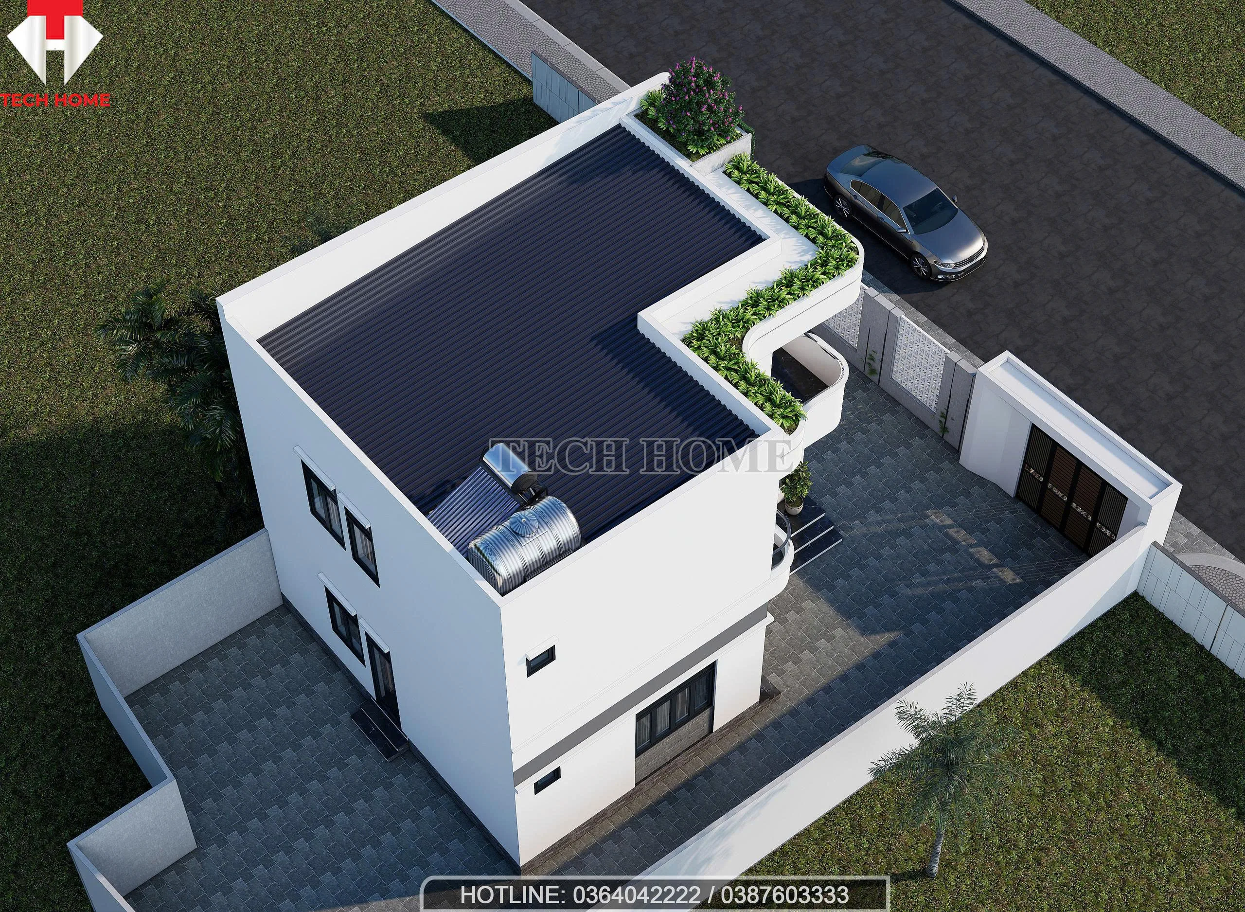 nhà hiện đại mái bằng 2 tầng