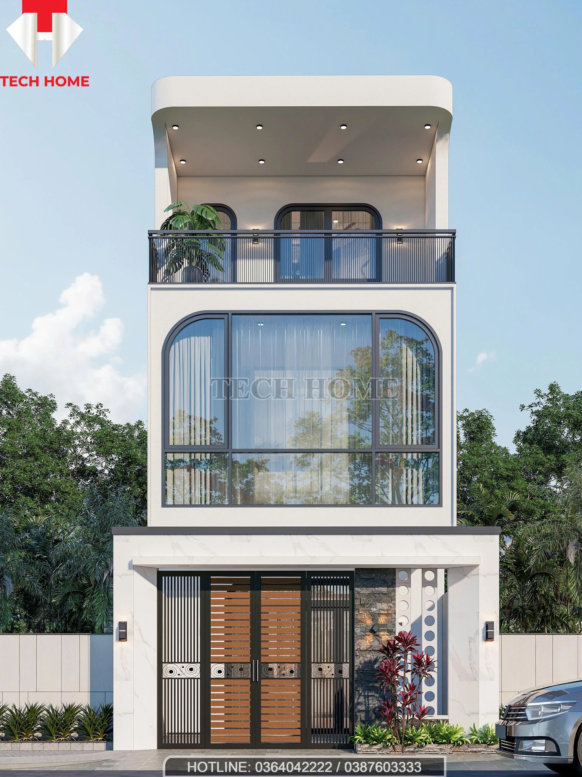 nhà phố 2 tầng 1 tum mái bằng