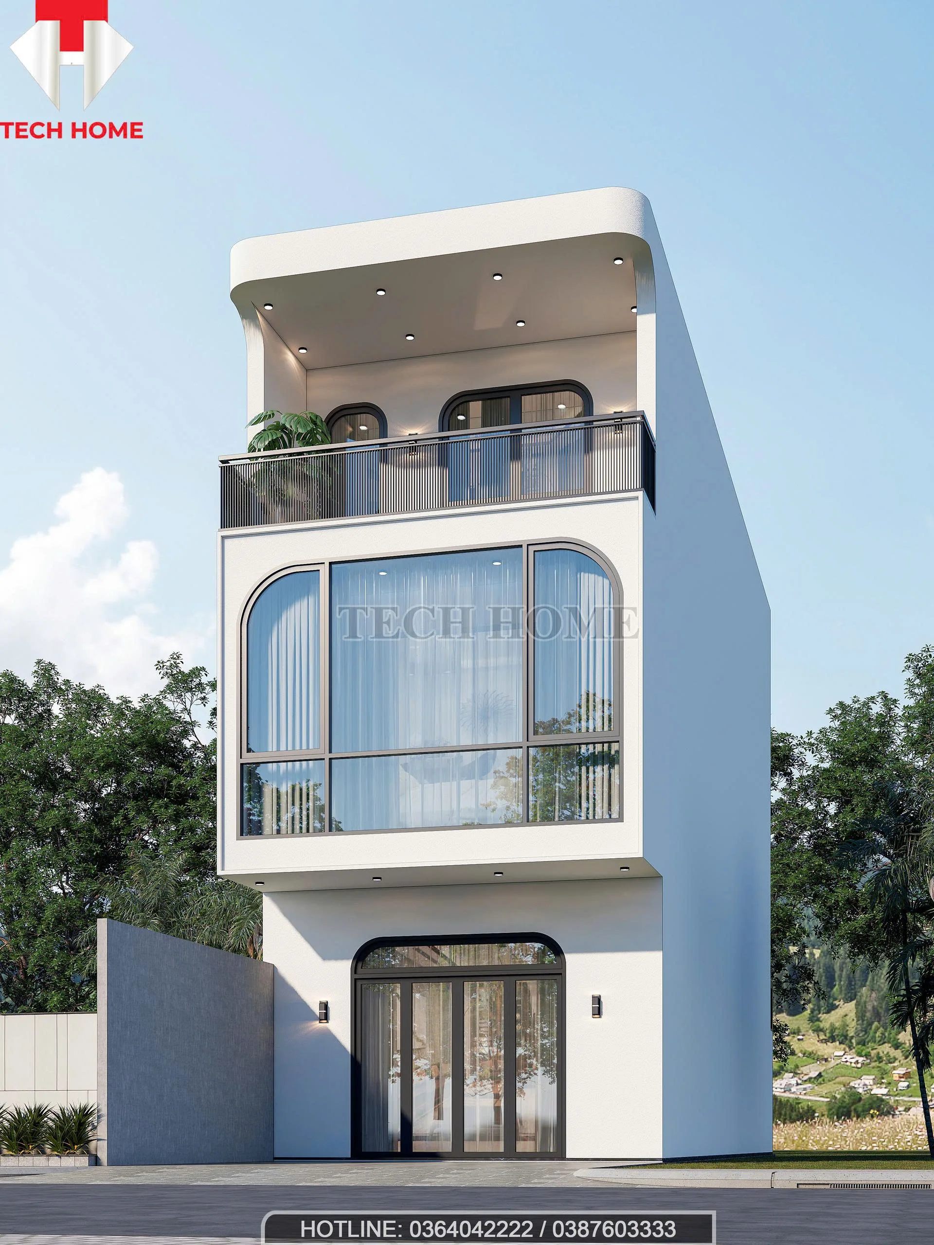 nhà phố 2 tầng 1 tum mái bằng