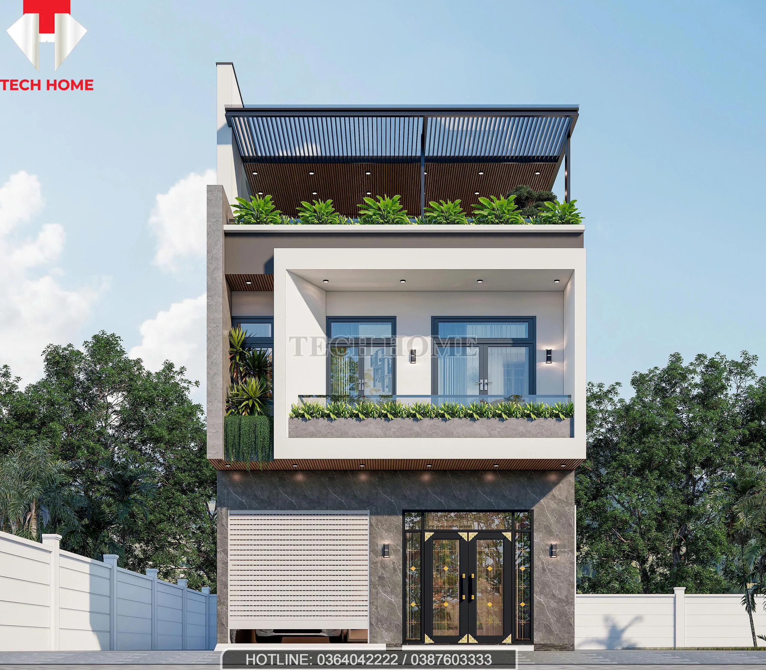 nhà phố 2 tầng mái bằng