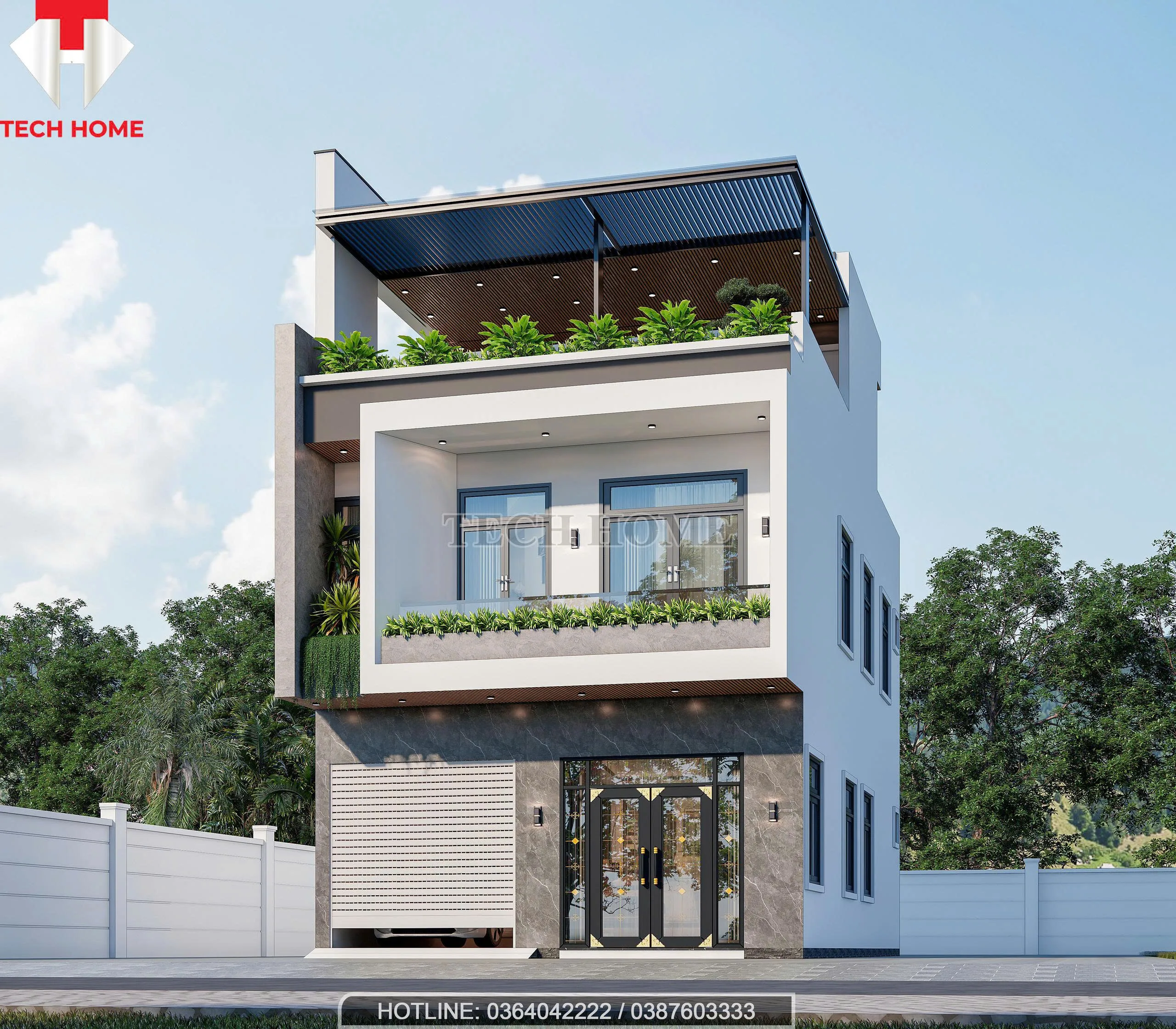 nhà phố 2 tầng mái bằng