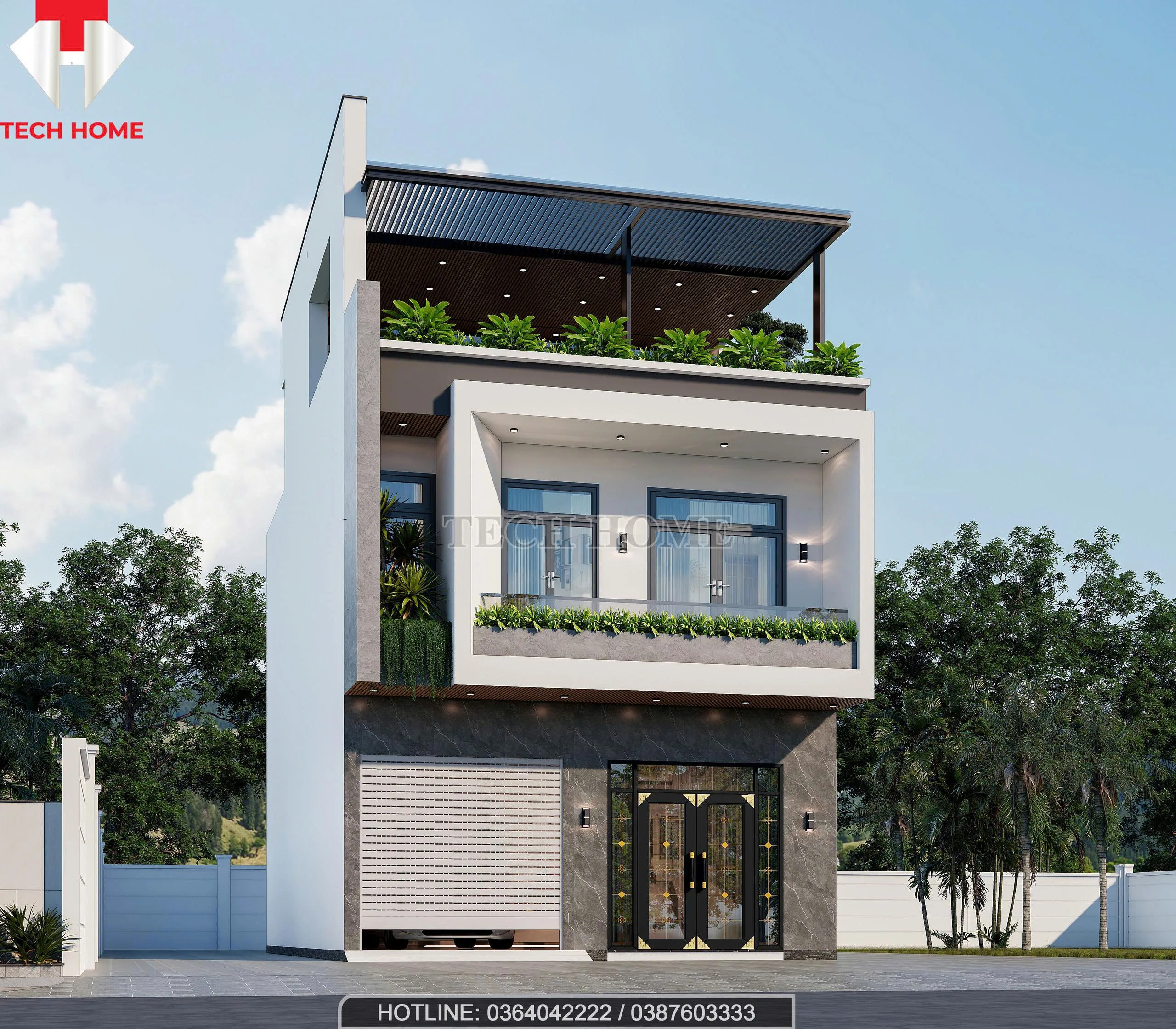 nhà phố 2 tầng mái bằng