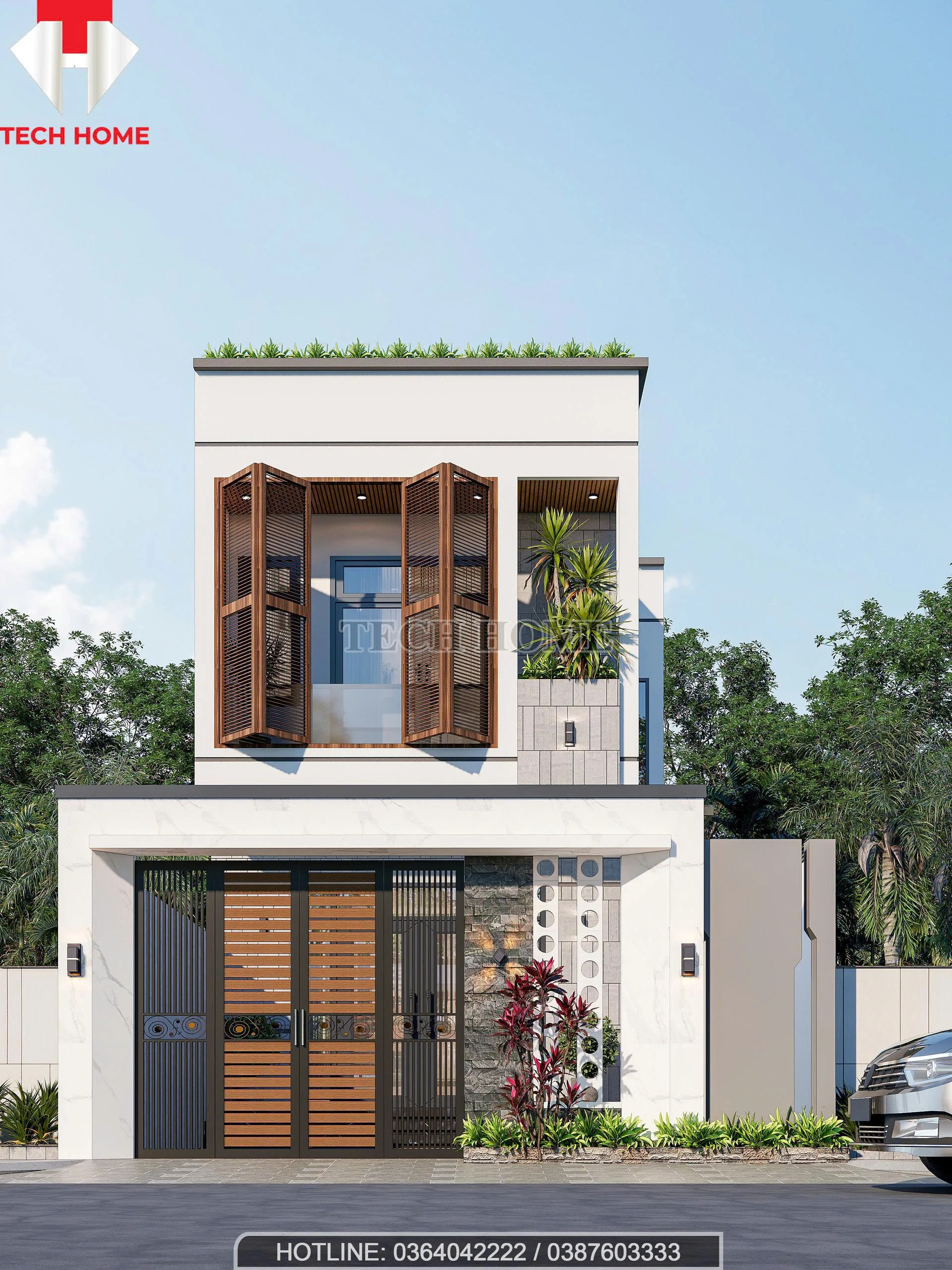 nhà phố mái bằng 2 tầng