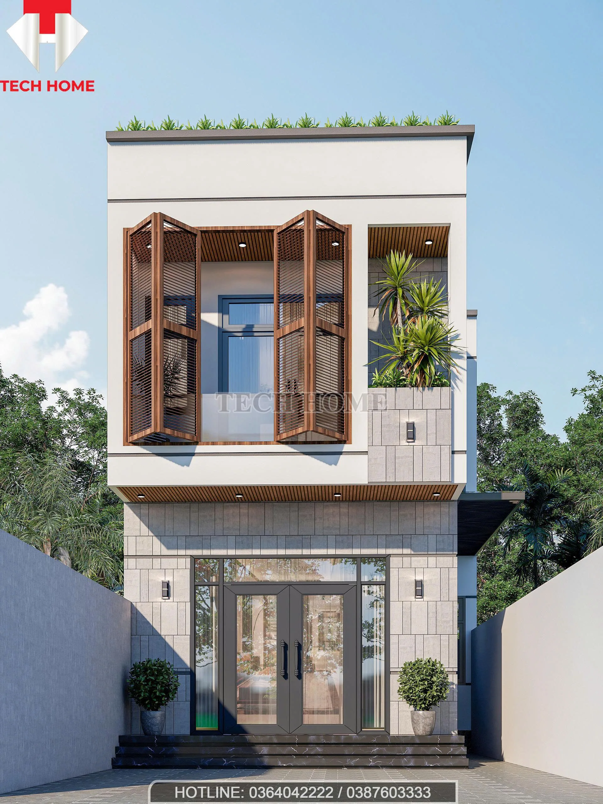 nhà phố mái bằng 2 tầng