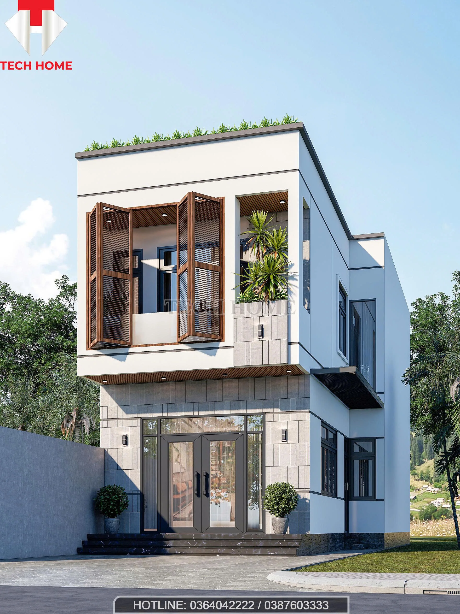 nhà phố mái bằng 2 tầng