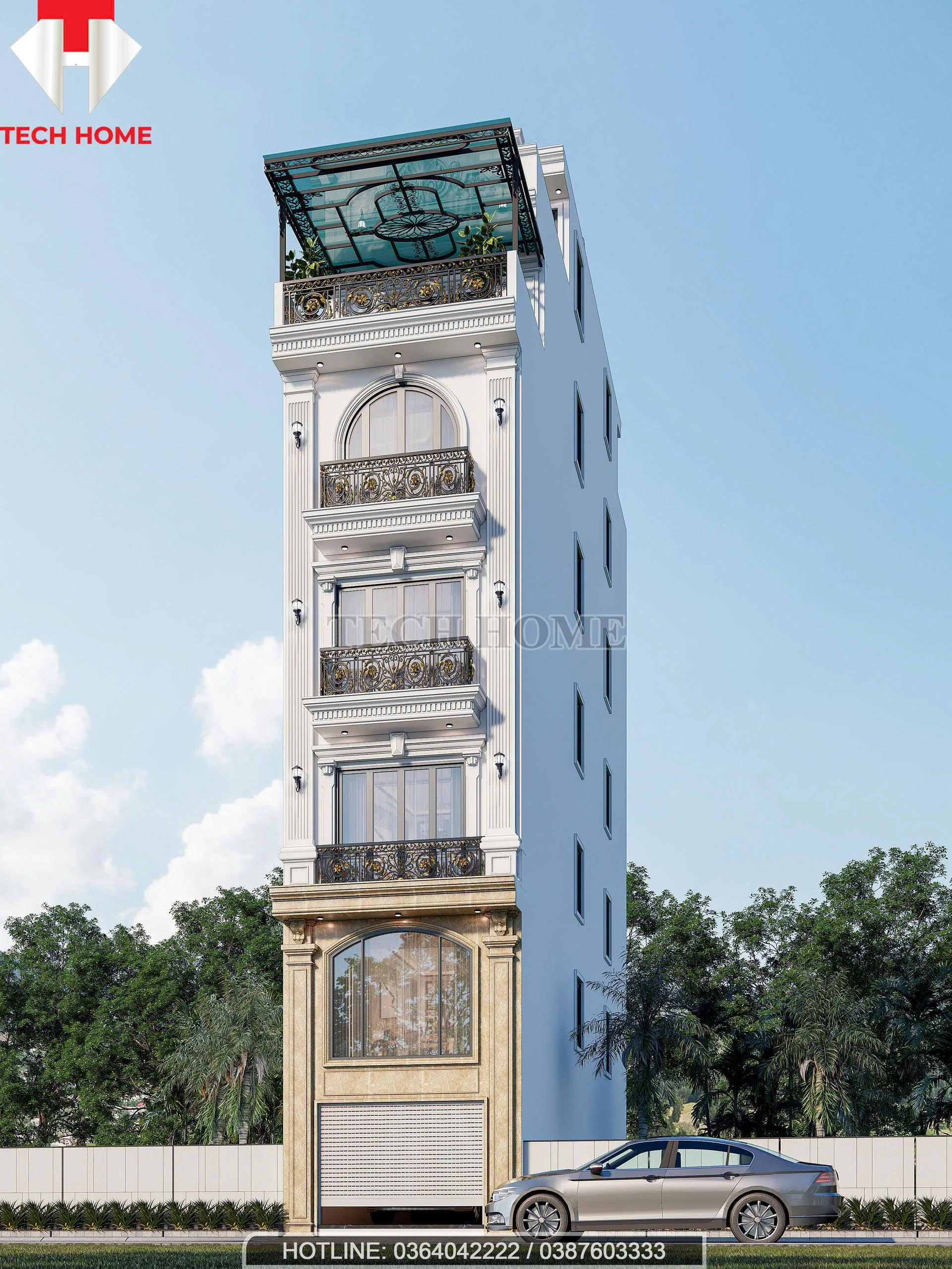 nhà phố 5 tầng 1 tum mái bằng