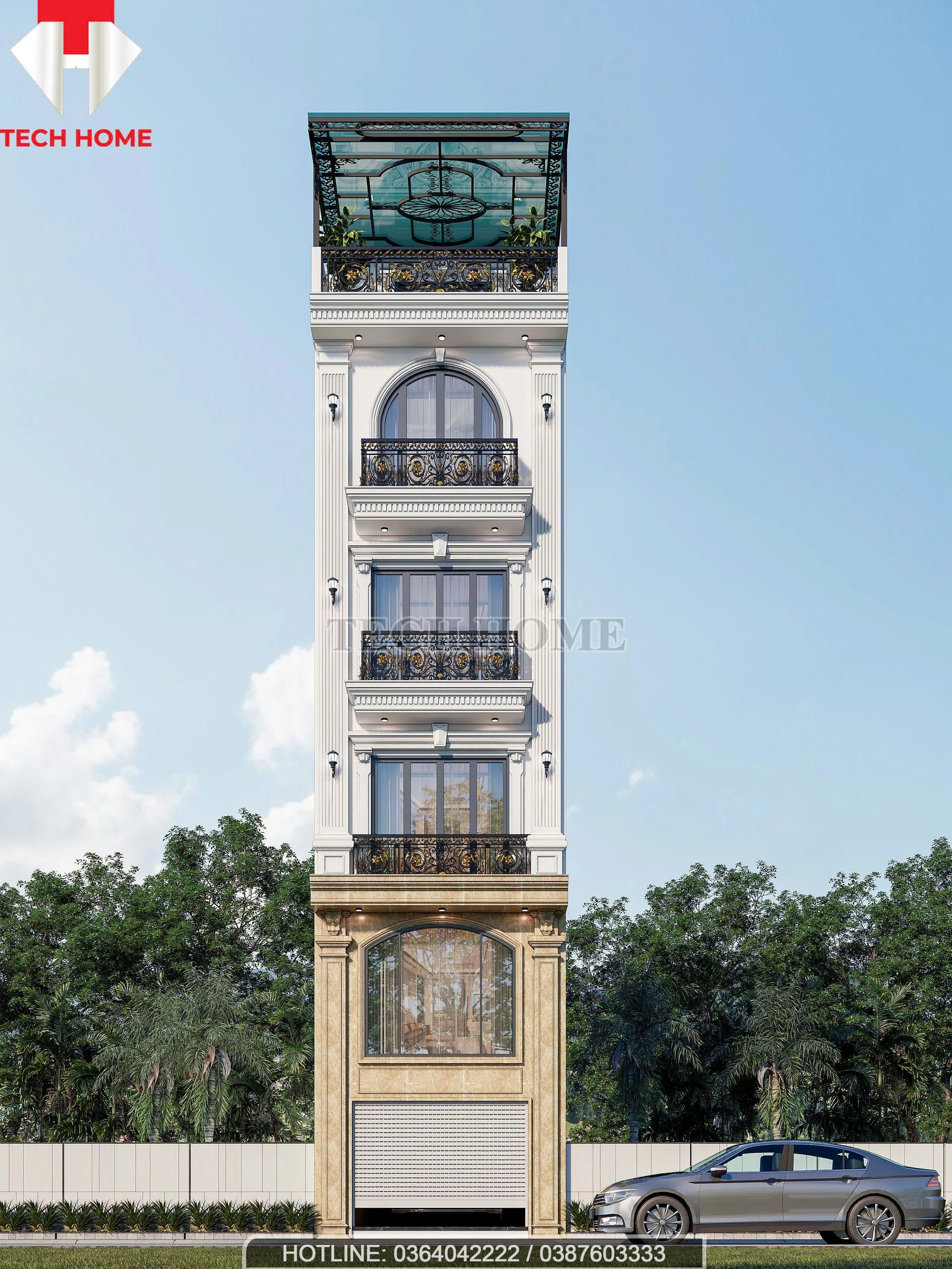 nhà phố 5 tầng 1 tum mái bằng