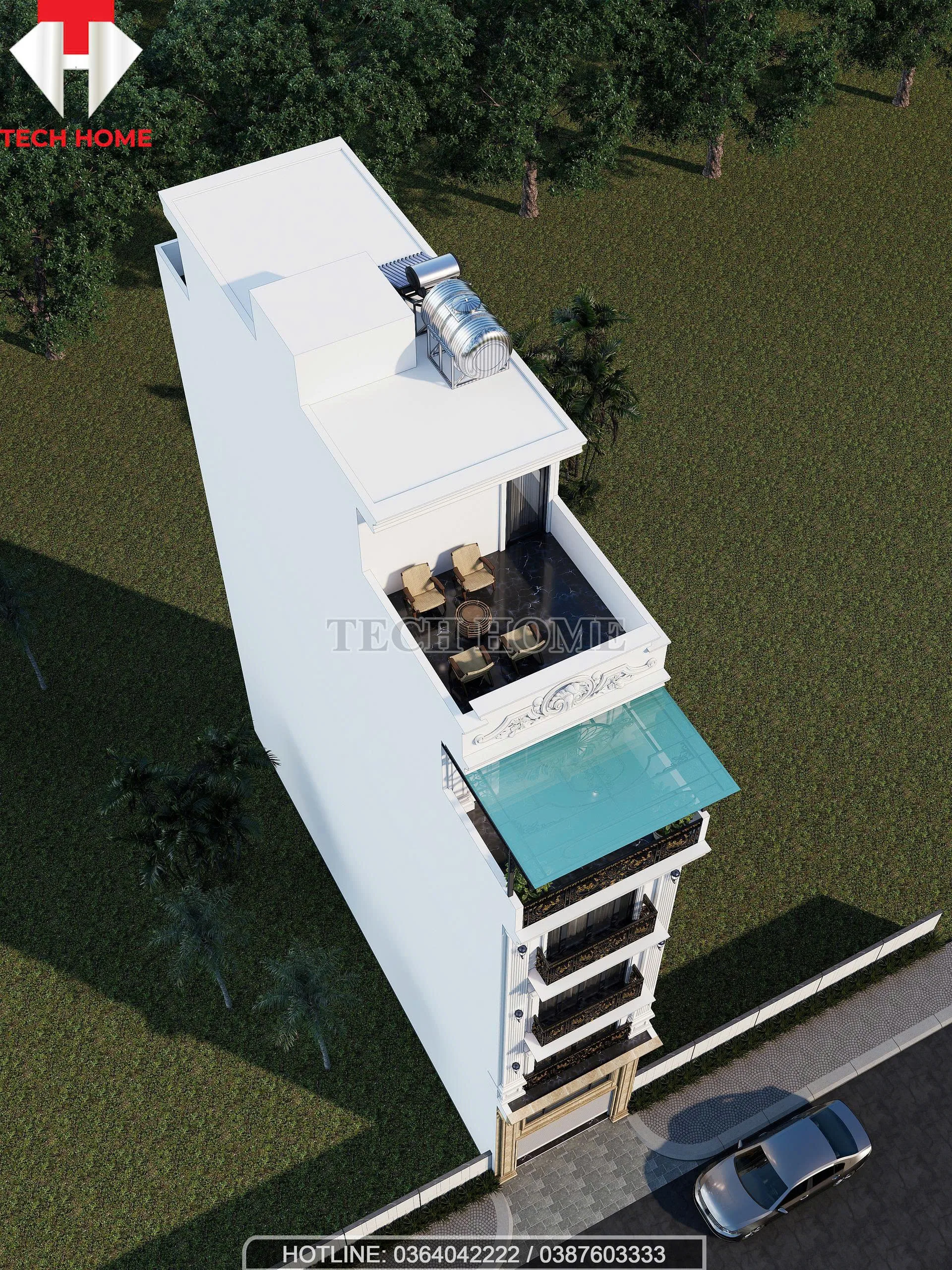 nhà phố 5 tầng 1 tum mái bằng