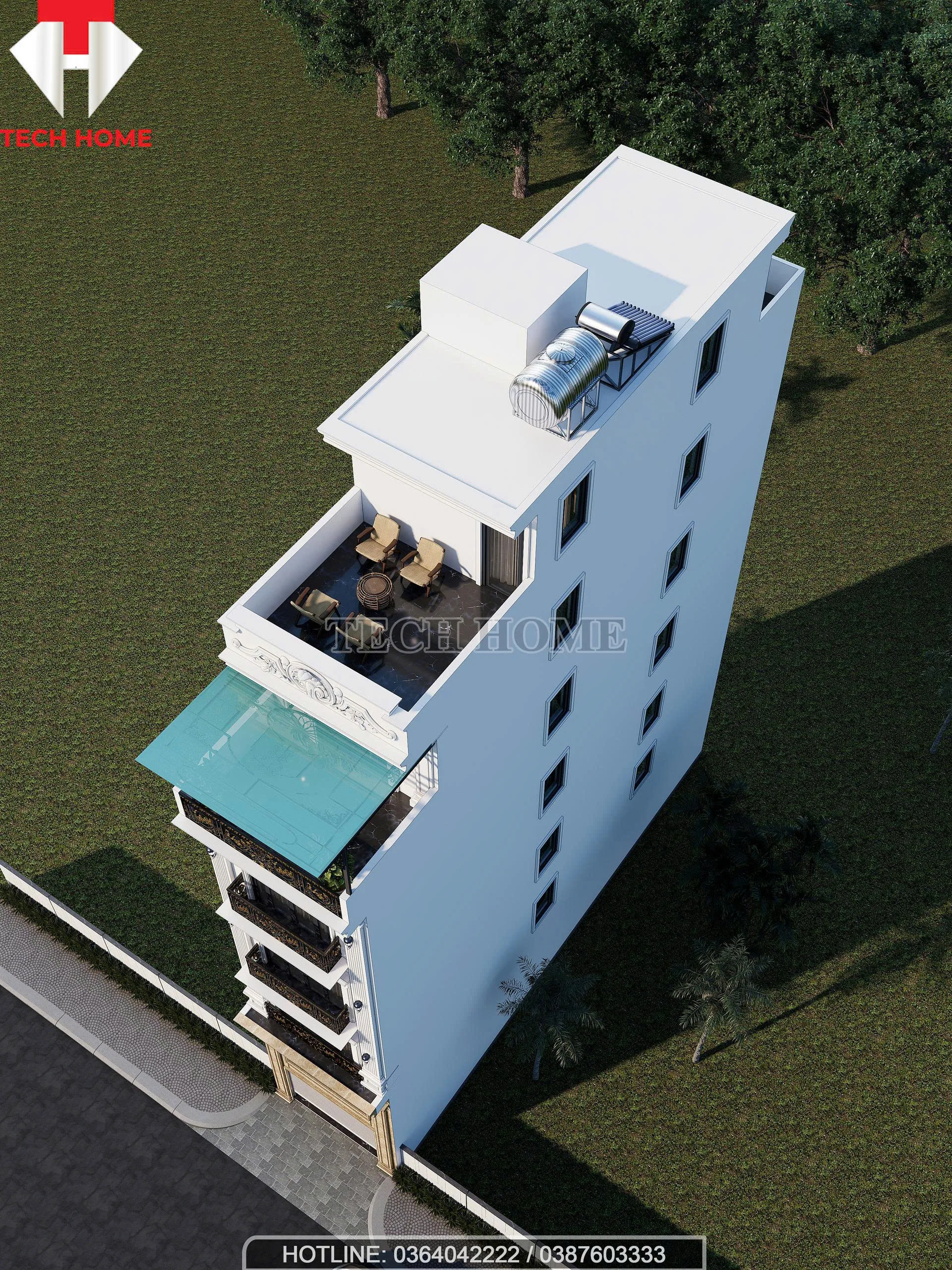 nhà phố 5 tầng 1 tum mái bằng