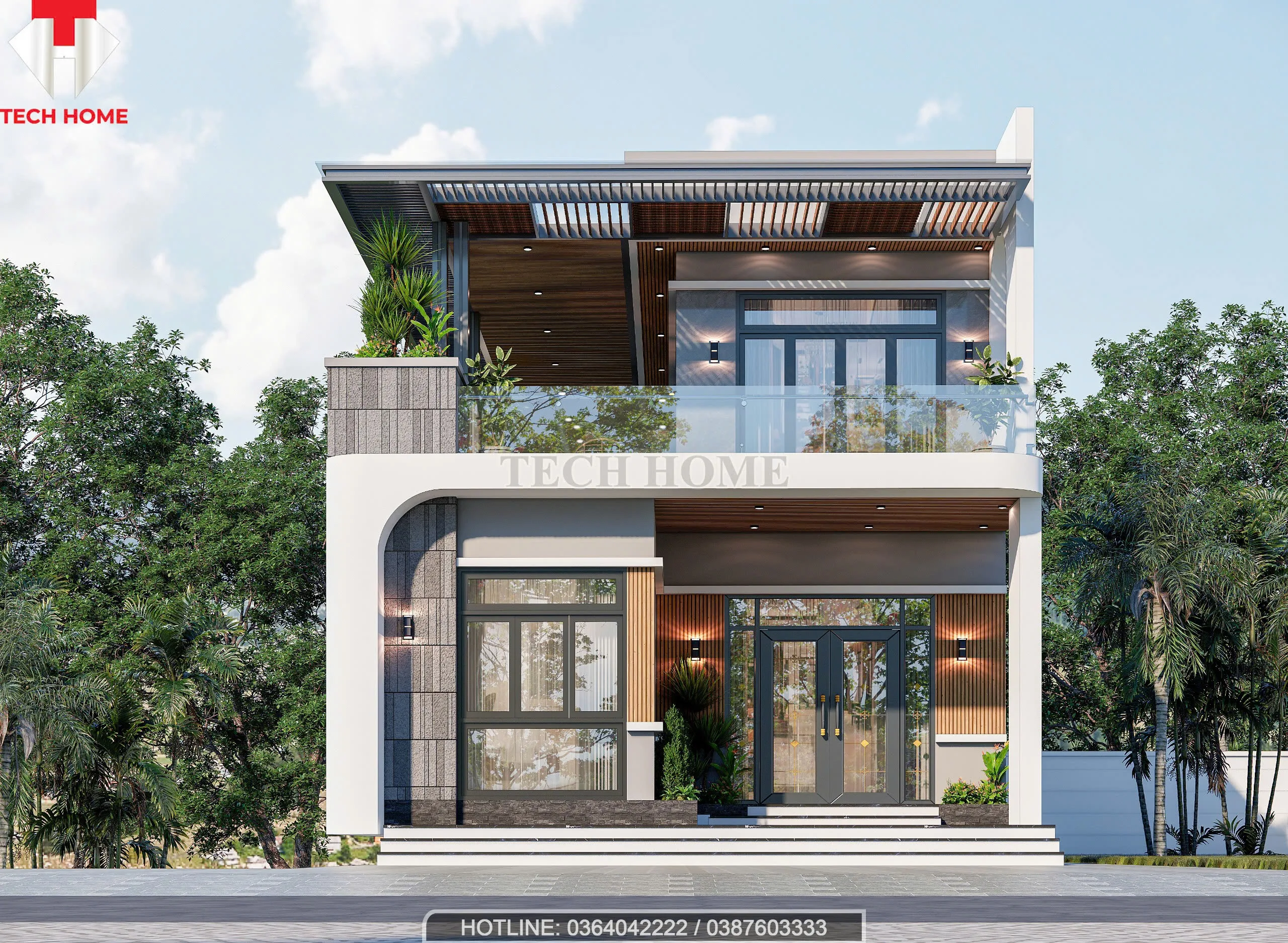 Nhà 2 tầng mái bằng hiện đại