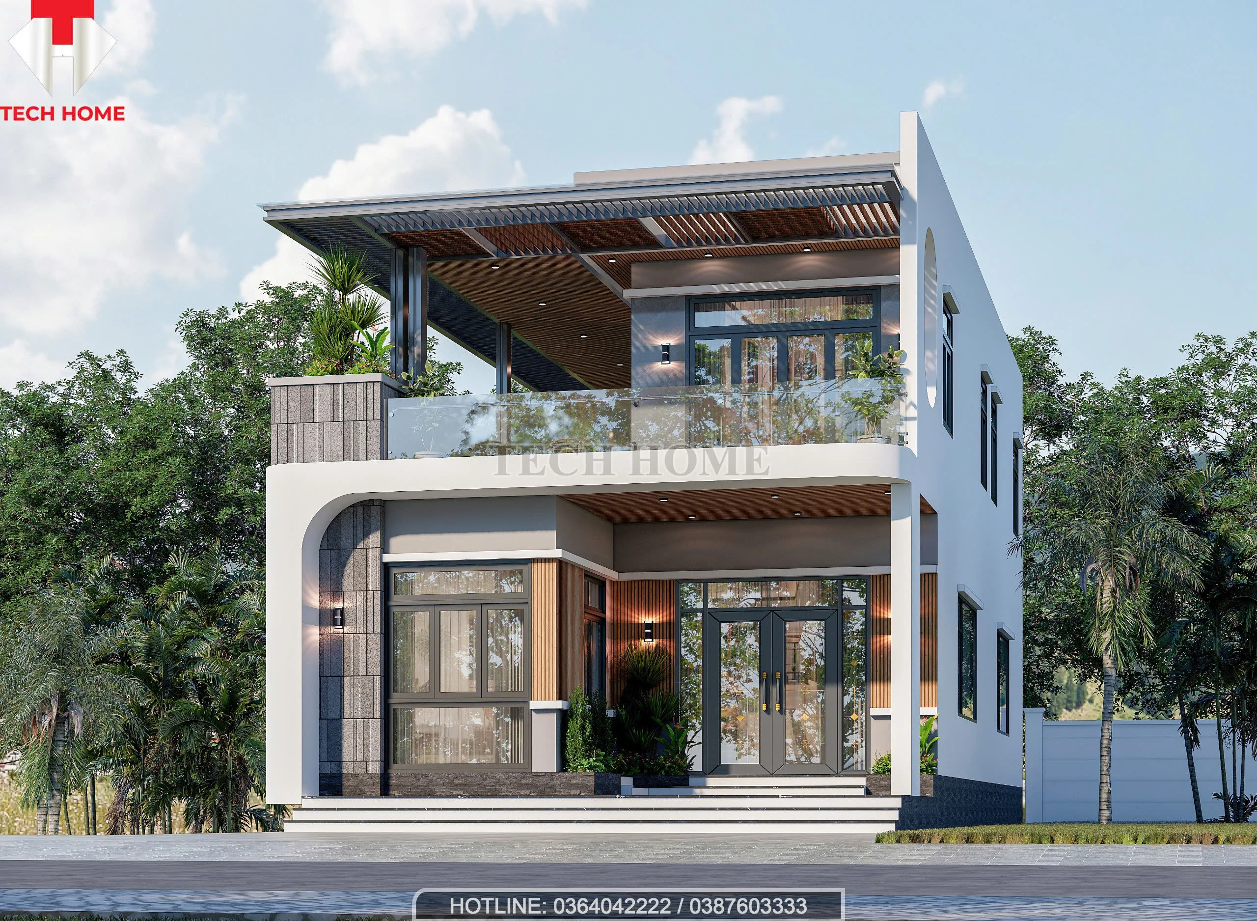 Nhà 2 tầng mái bằng hiện đại