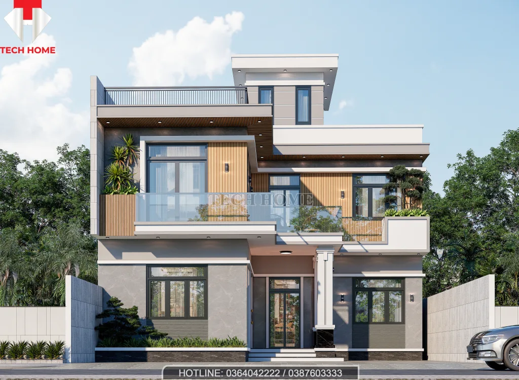 nhà mái bằng 2 tầng 1 tum