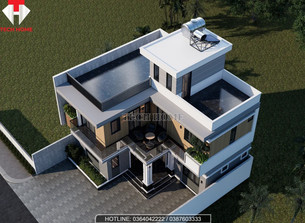 nhà mái bằng 2 tầng 1 tum