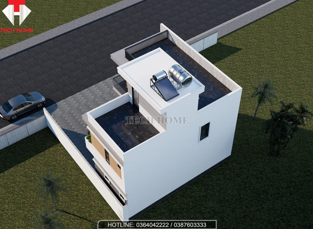 nhà mái bằng 2 tầng 1 tum