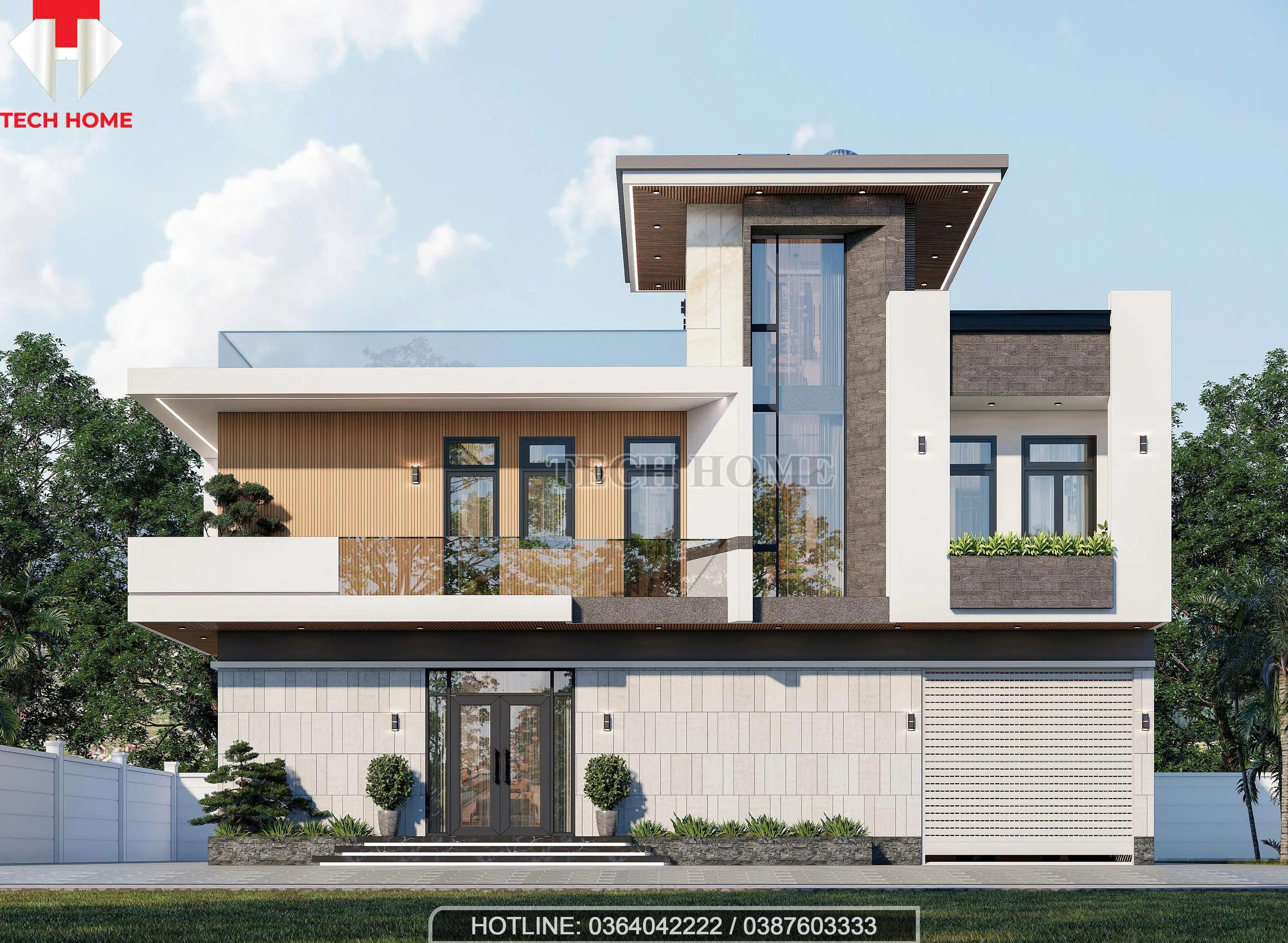 nhà mái bằng 2 tầng 1 tum