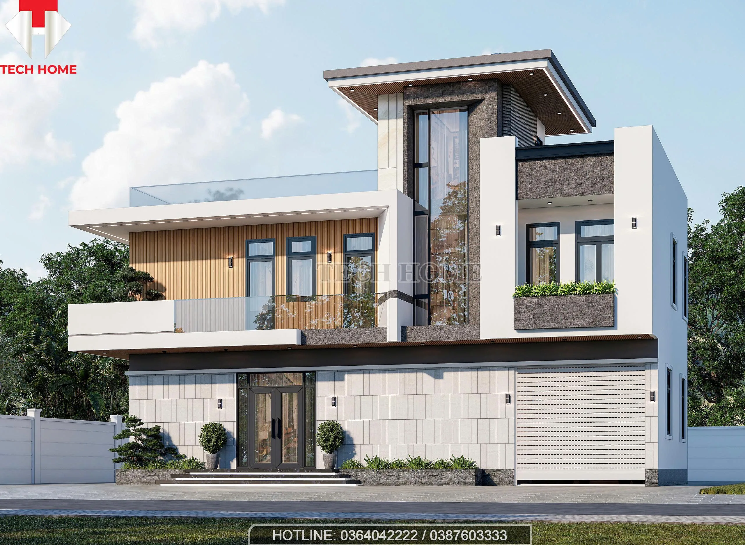 nhà mái bằng 2 tầng 1 tum