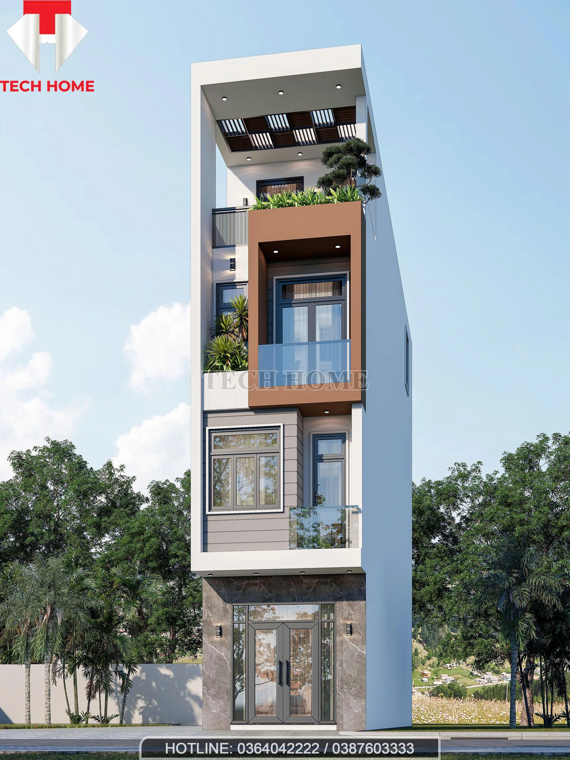 nhà mái bằng 4 tầng 1 tum