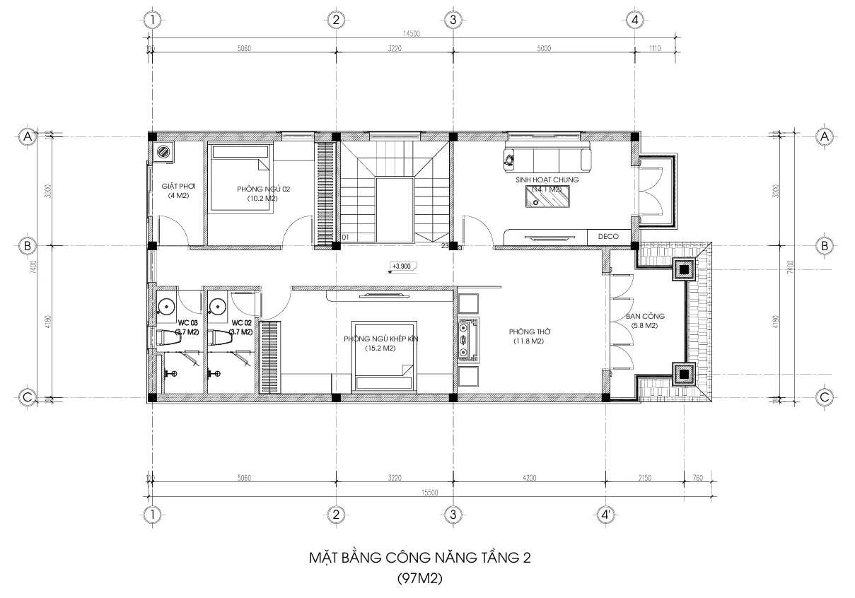 mặt bằng biệt thự 2 tầng mái nhật