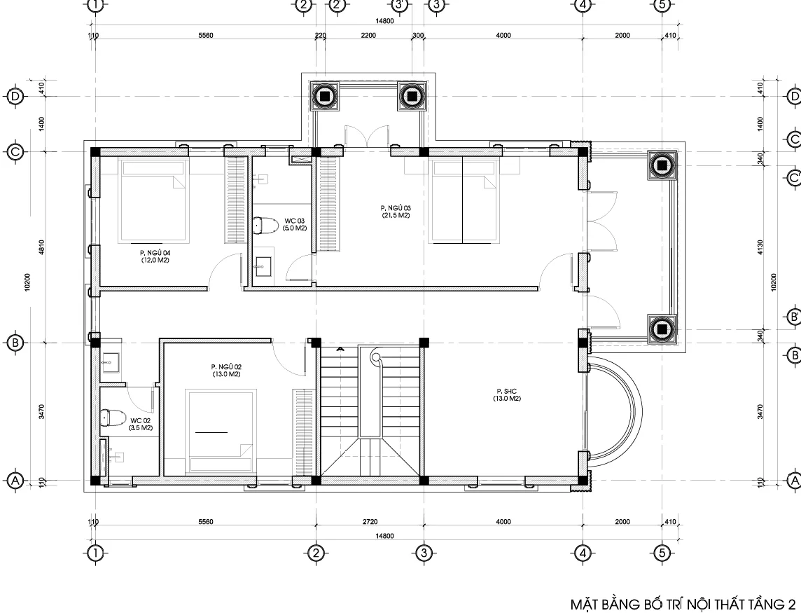 mặt bằng biệt thự mái nhật 2 tầng