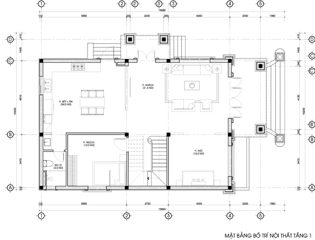 mặt bằng biệt thự mái nhật 2 tầng