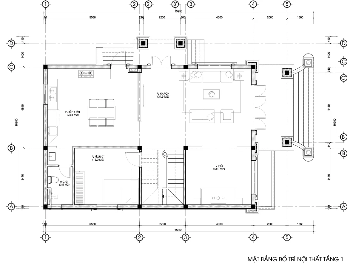 mặt bằng biệt thự mái nhật 2 tầng
