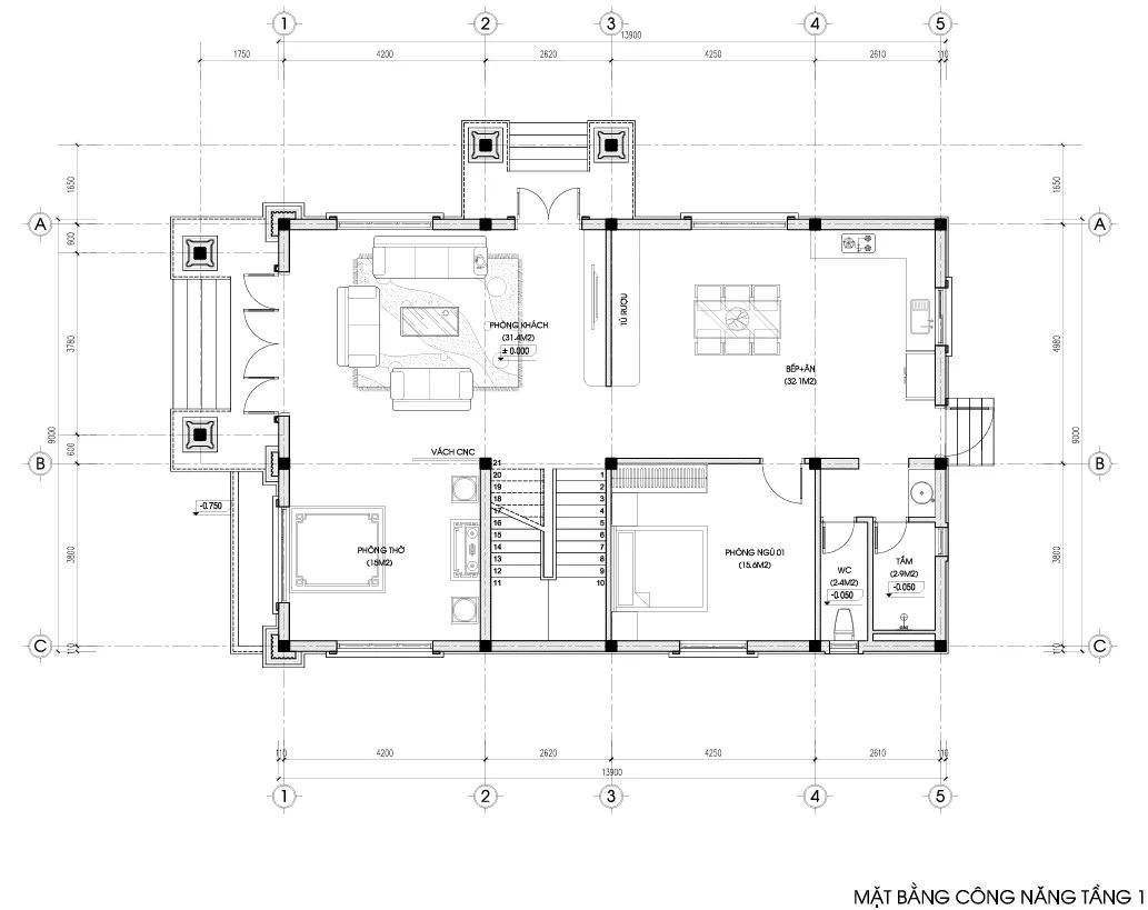 mặt bằng biệt thự vườn 2 tầng mái nhật