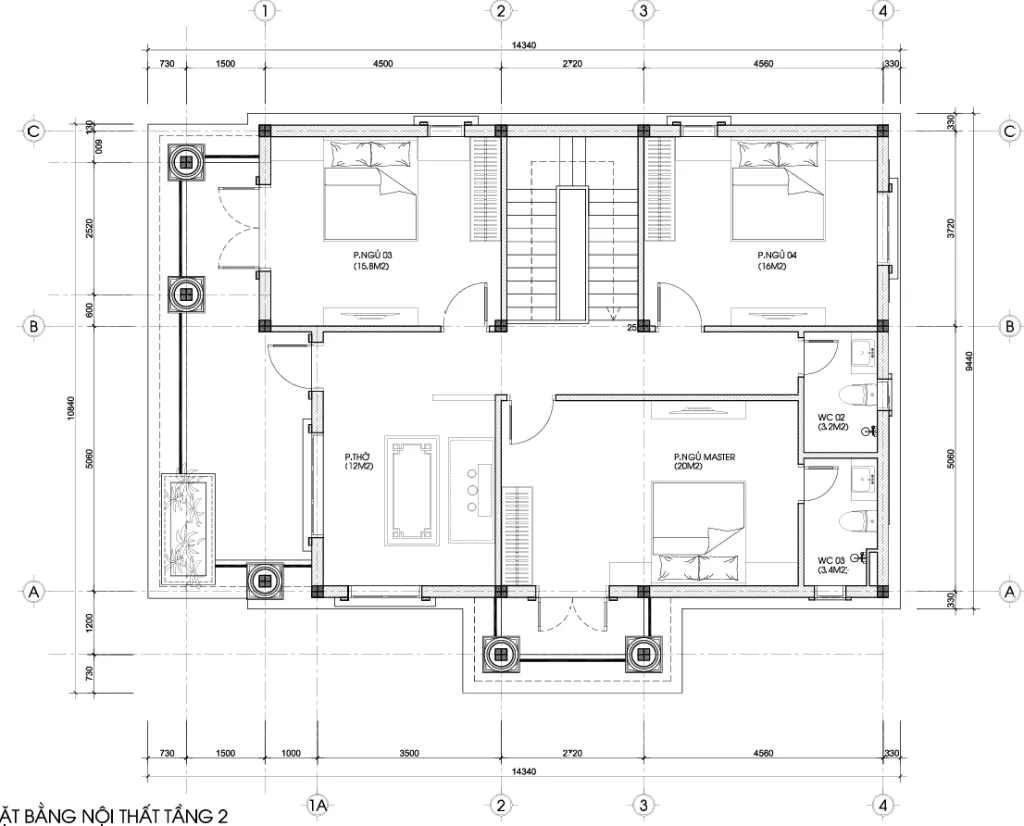 mặt bằng mẫu nhà 2 tầng mái Nhật đẹp