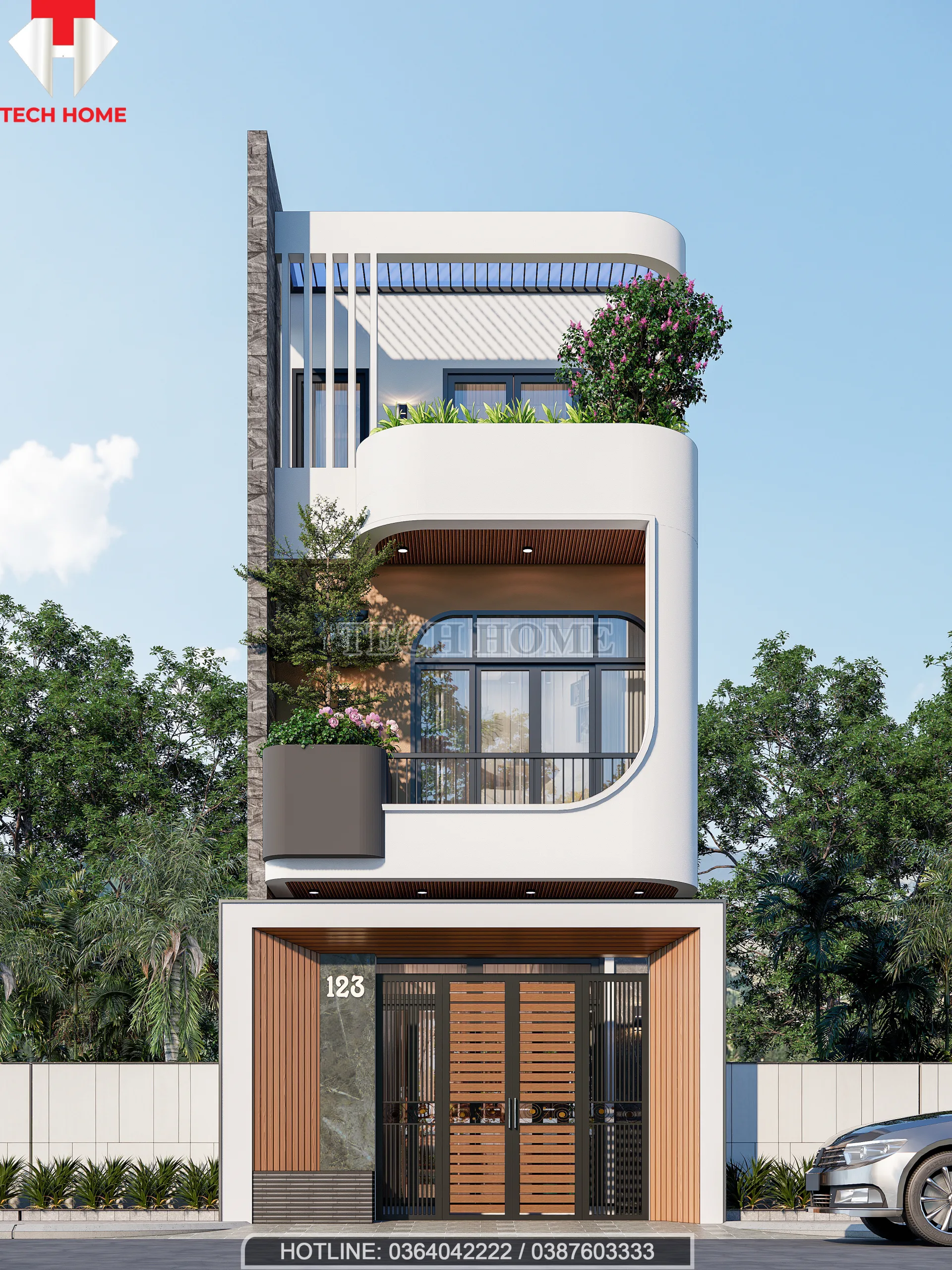 mẫu nhà phố 2 tầng 1 tum